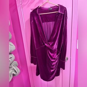 Fuschia velvet dress.